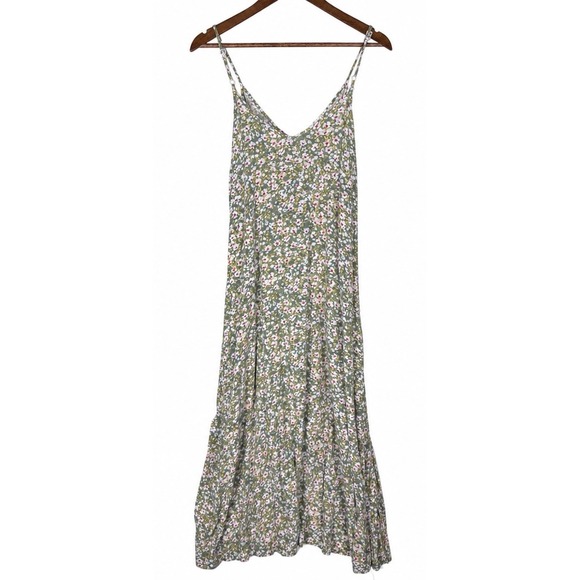 Grecerelle Dresses & Skirts - Grecerelle Floral Cottagecore Boho Slip Dress Womens Large Green Midi Ruffle Hem